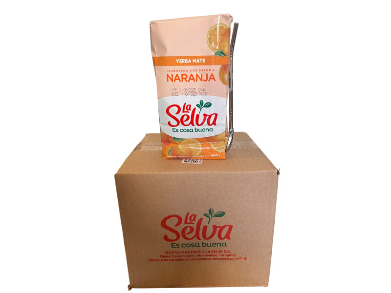 Caja Yerba mate la selva Naranja 500 grs + bombilla regalo (12 unidades)