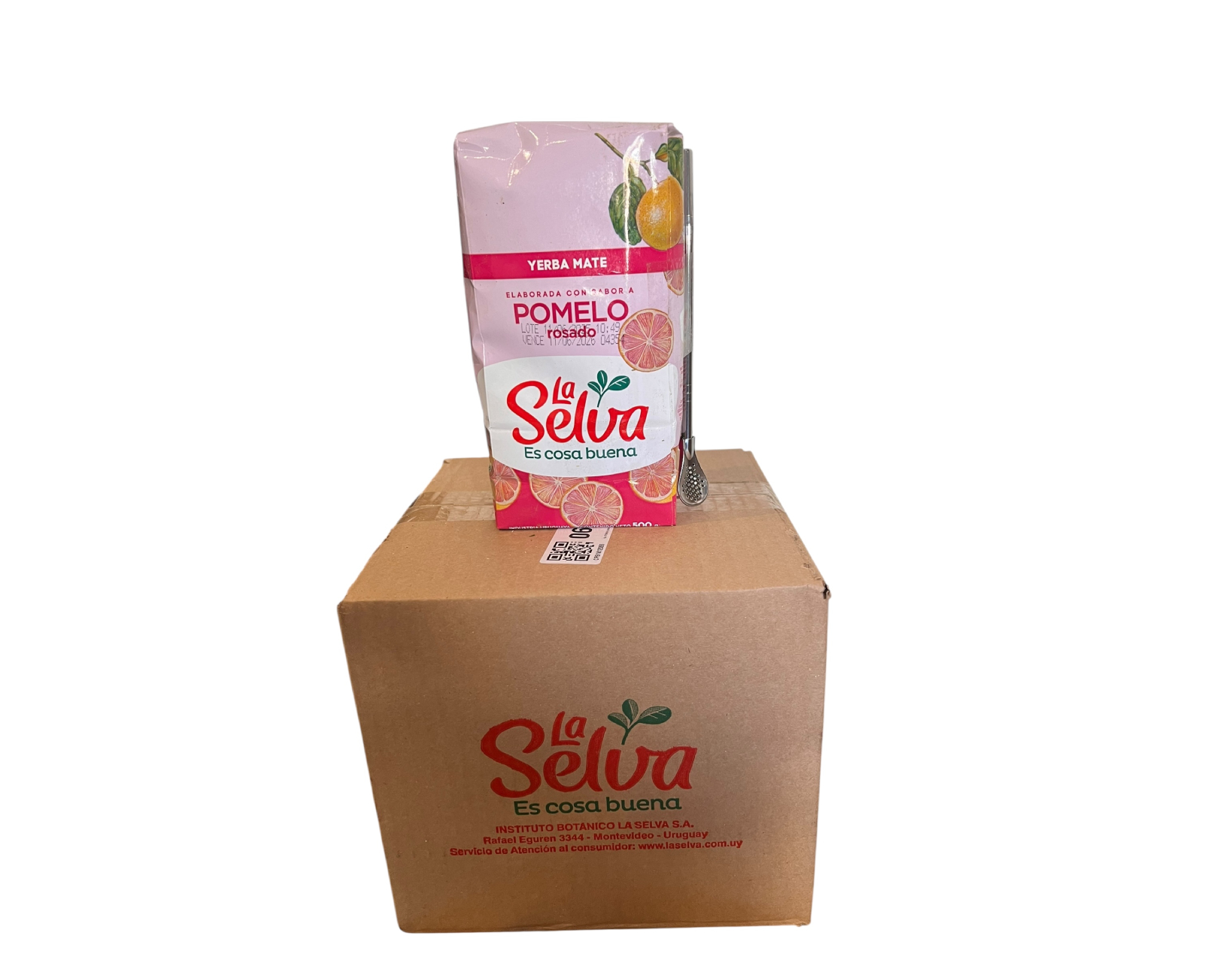 Caja Yerba mate la selva Pomelo 500 grs + bombilla regalo (12 unidades)