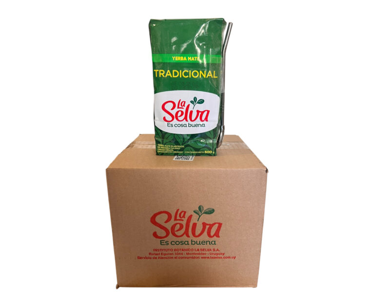 Caja Yerba mate la selva Tradicional 500 grs + bombilla regalo (12 unidades)