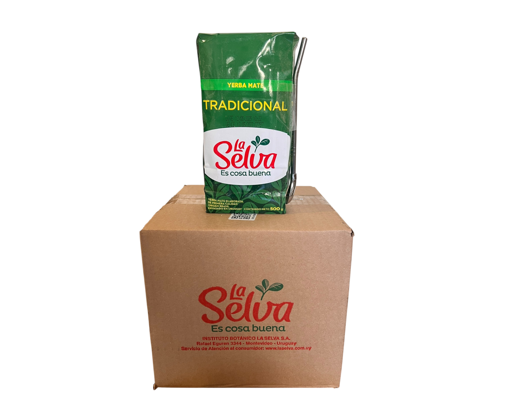 Caja Yerba mate la selva Tradicional 500 grs + bombilla regalo (12 unidades)