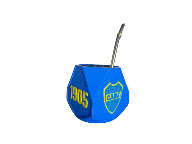 Mate facetado + bombilla Boca Juniors